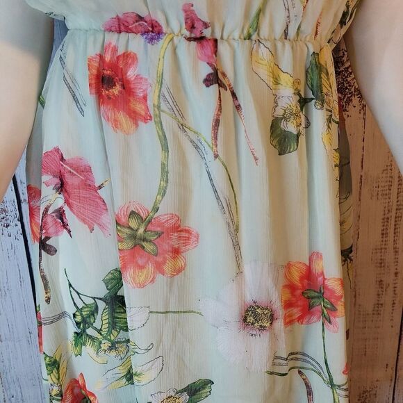 Sleeveless High-Low Suzy Shire Floral Light Green Summer Dress - Picture 7 of 15